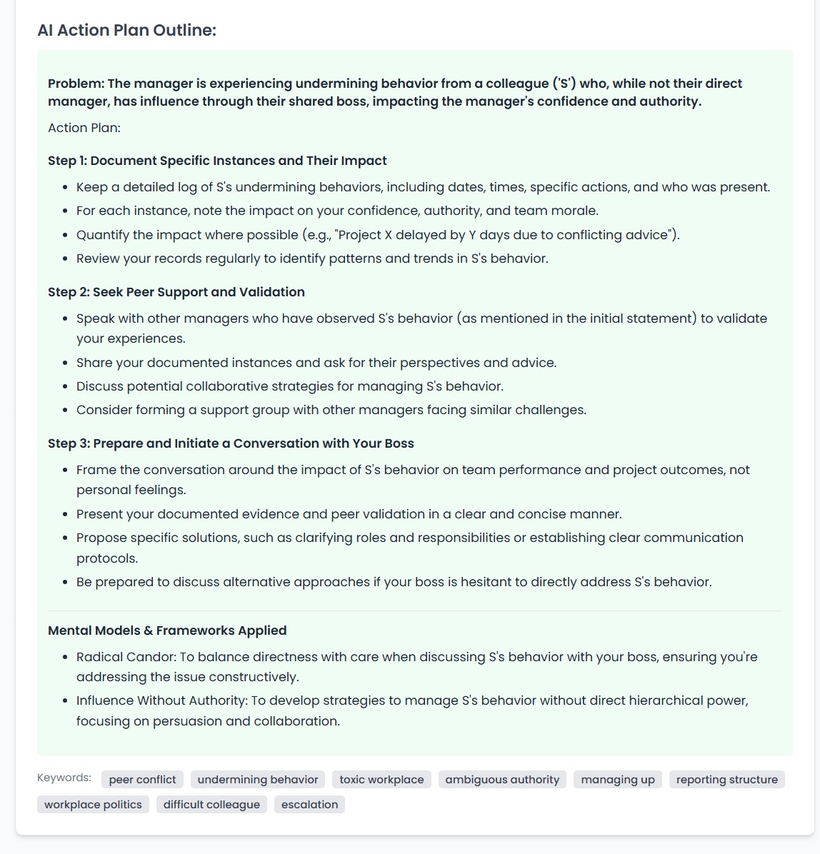 Example Action Plan Generated by AI Coach